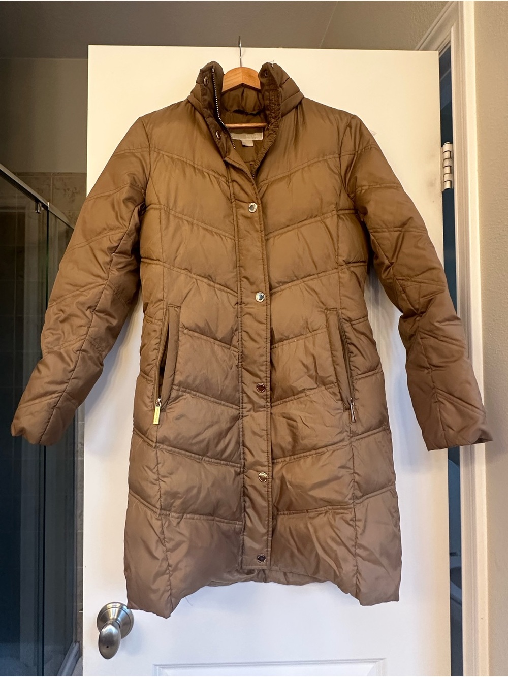 Michael Kors Brown Quilted Long Puffer Coat